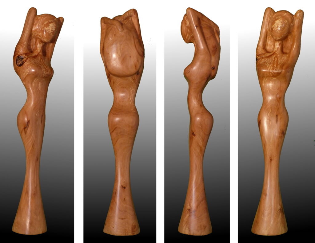 sculpture femme bois contemporain par Claude David "volupté" en pommier