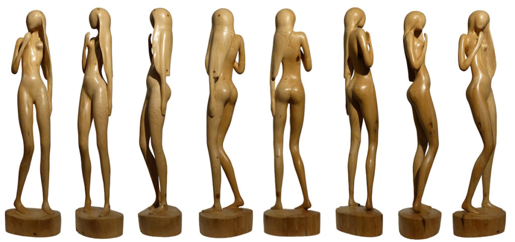 sculpture femme bois contemporain par Claude David "solaire" en cèdre
