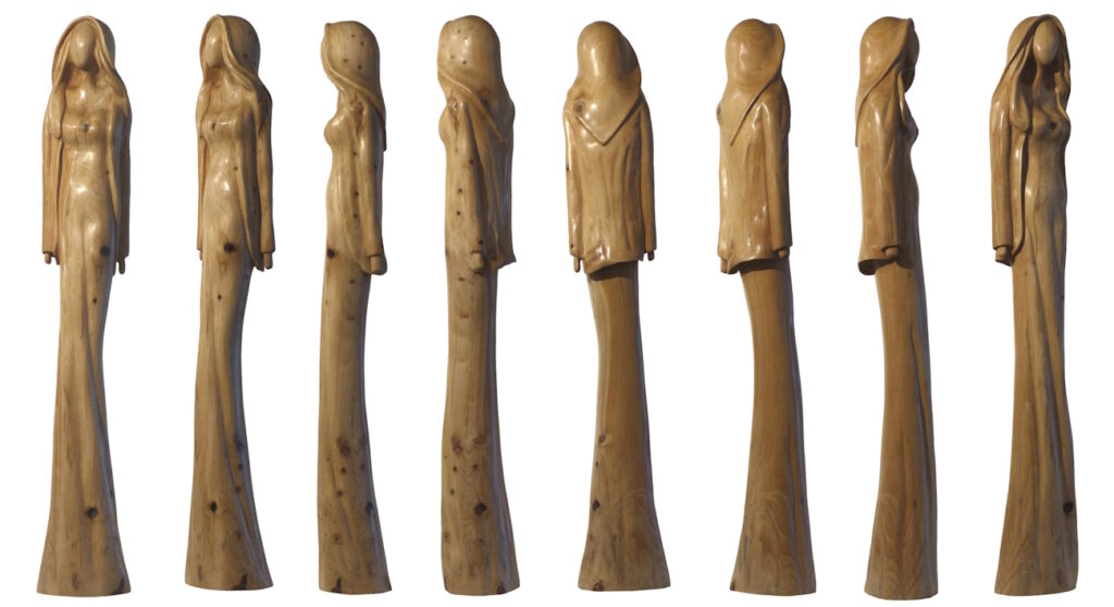 sculpture femme bois contemporain par Claude David "poésie nomade" en cèdre