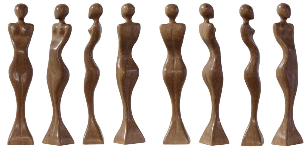 sculpture femme bois contemporain par Claude David "fleur de nuit" en niové