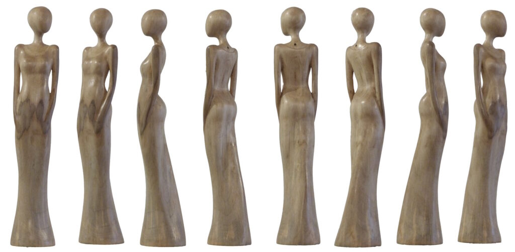 sculpture femme bois contemporain par Claude David "source" en tilleul