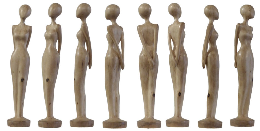 sculpture femme bois contemporain par Claude David "impromptue" en tilleul